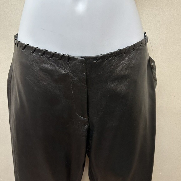 Vintage Y2K Cache Black 100% Soft Leather Pants Size 2 26" Waist Boot Cut NEW - Picture 3 of 11